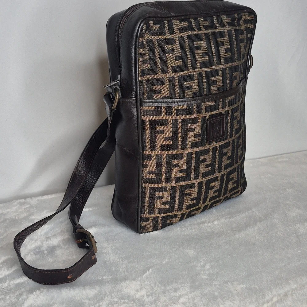 Fendi Vintage Brown Monogram Messenger Bag UNISEX w/Dust Bag & COA